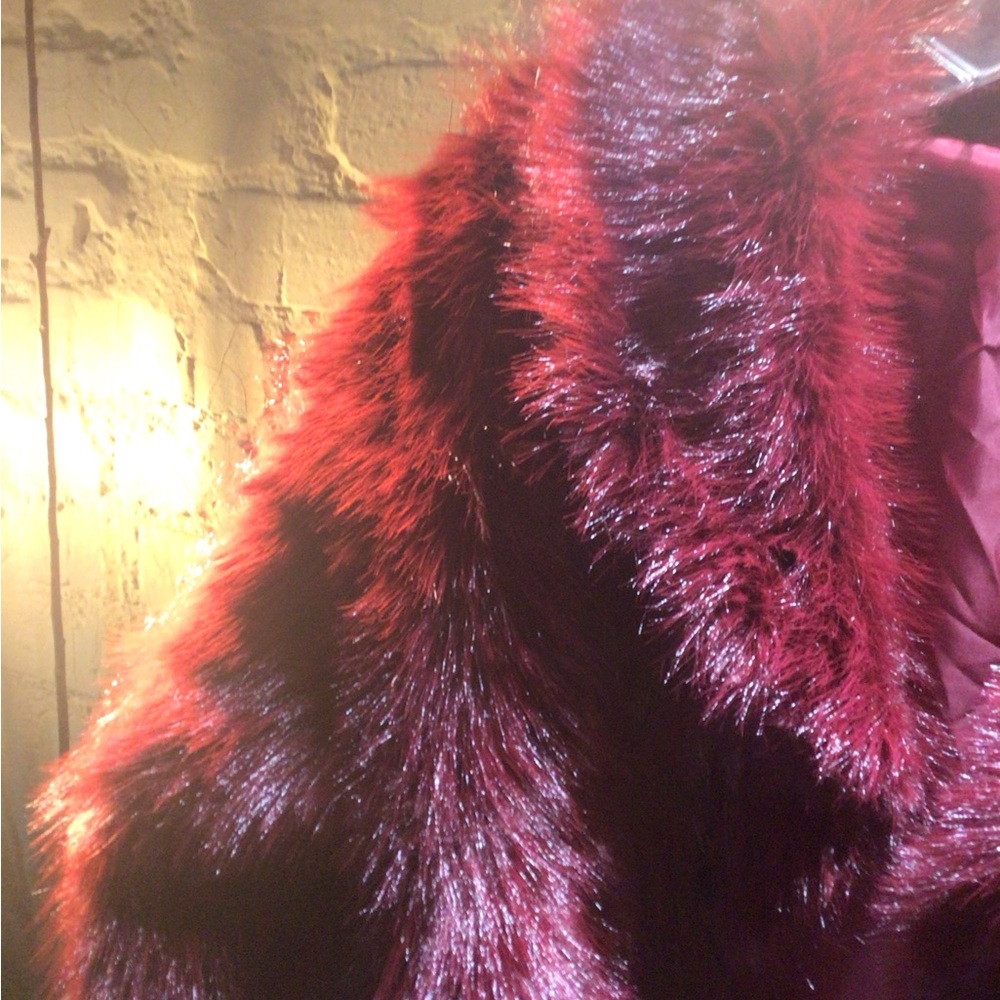 SALE! Luxurious Faux Fur Coat in Rich Burgundy - Picture 3 of 6